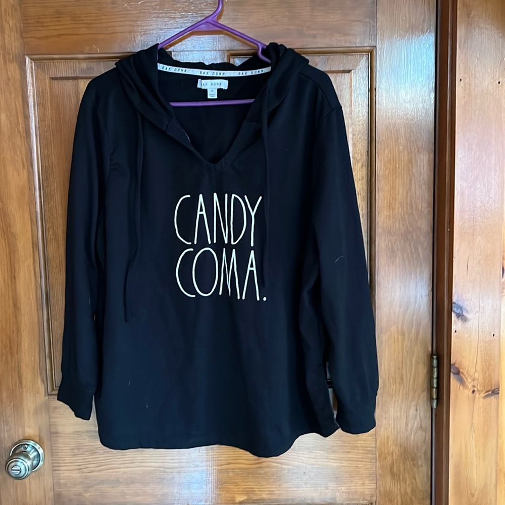 Rae Dunn Black Candy Coma Hooded Sweatshirt Size 1X